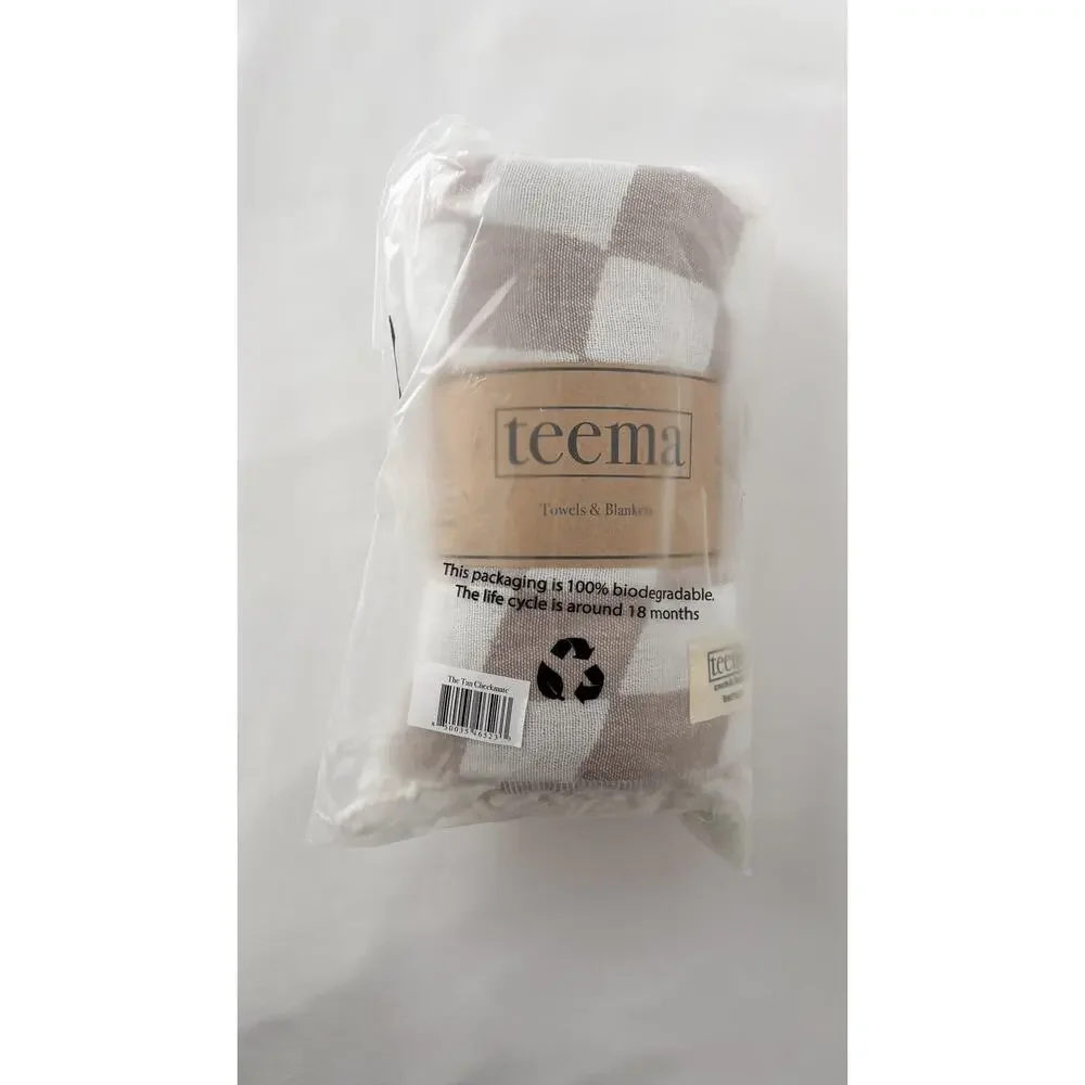 Teema Organic Cotton Tan Checkmate Flat Woven Turkish Towel Bath Sheet New